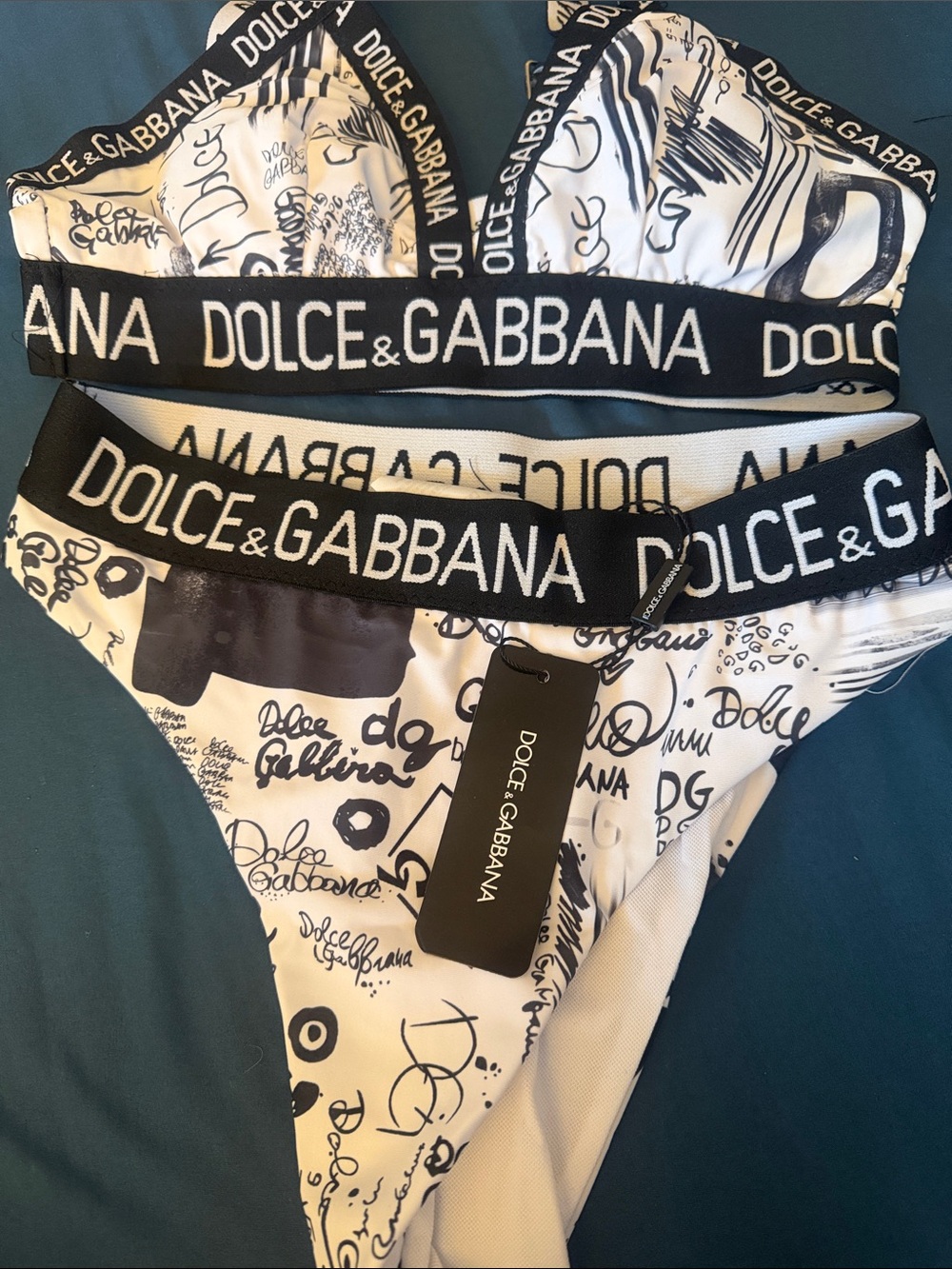 Dolce & Gabbana  Black and White Logo Bikini Bottom